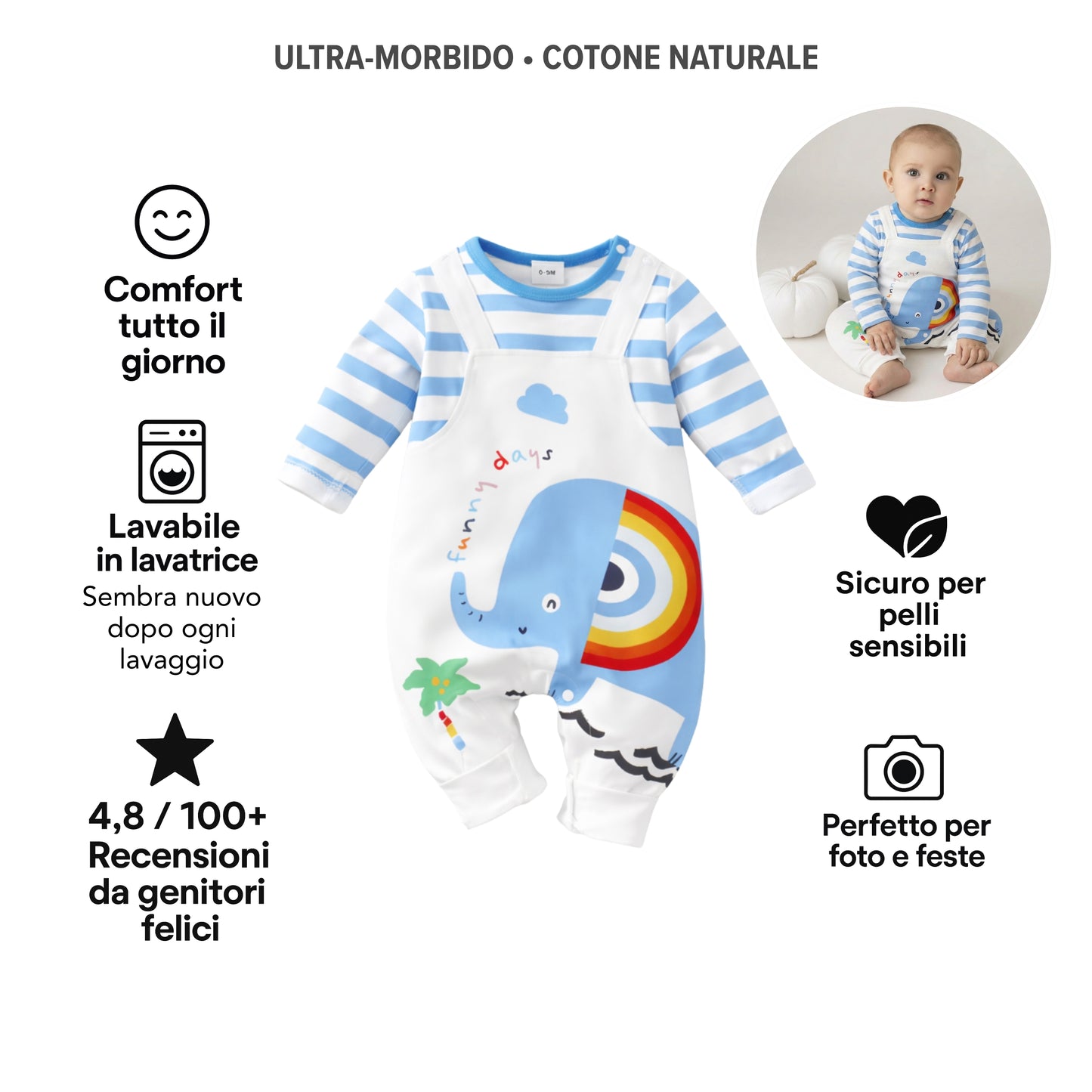 AMA™ Tutina Dolce Elefantino Arcobaleno
