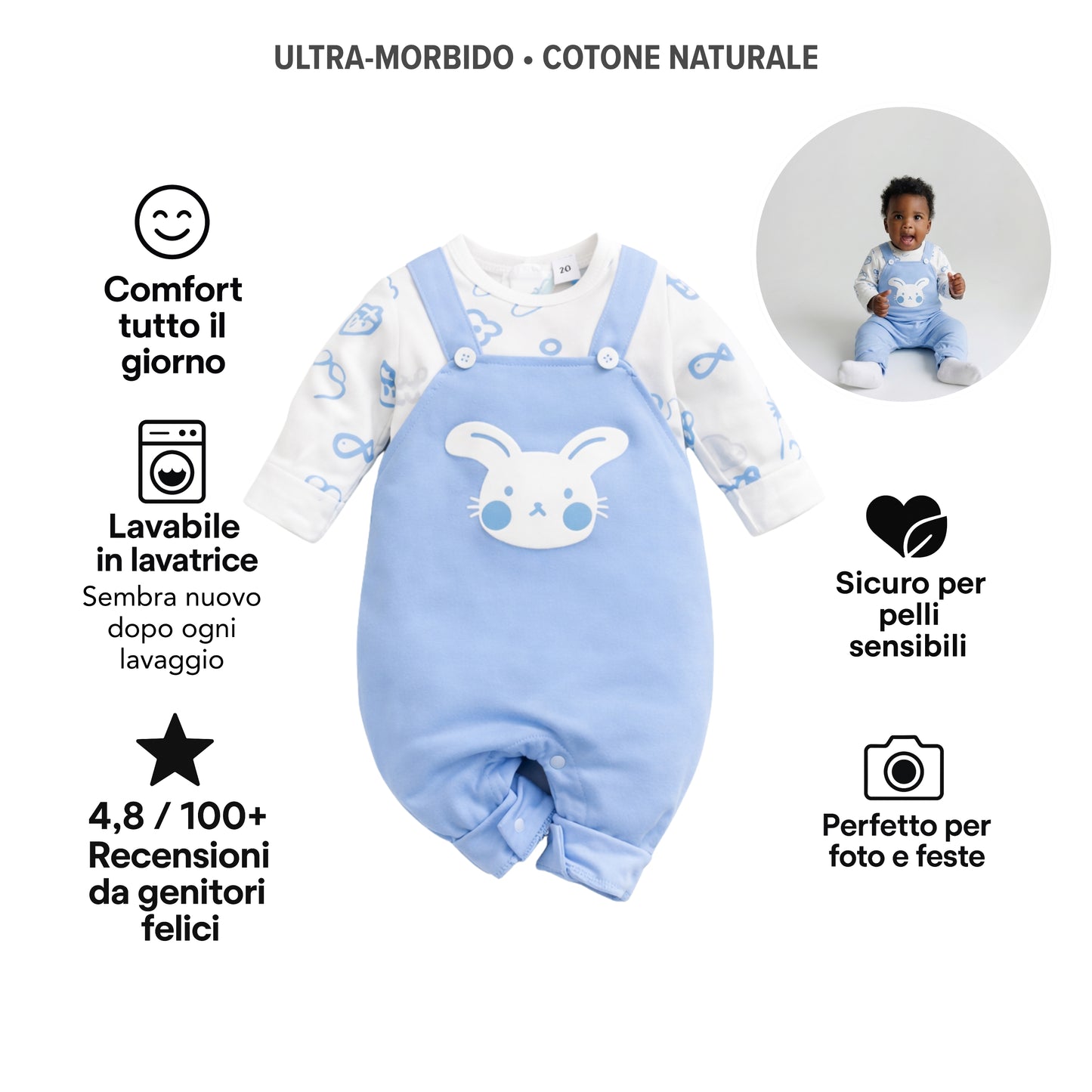 AMA™ Tutina Dolce Coniglietto Blu